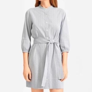 Everlane Blue Pin Striped Cotton Weave Collarless Button Down Shirt Dress Size 2
